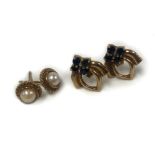 Two pairs of earrings, comprising a pair of 9ct gold pearl stud earrings (back pin bent to one), and