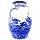A Copeland Spode tower pattern blue printed two handled vase.