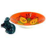 A Poole Delphis range shallow dish, decorated in orange, yellow, green and red, printed mark in