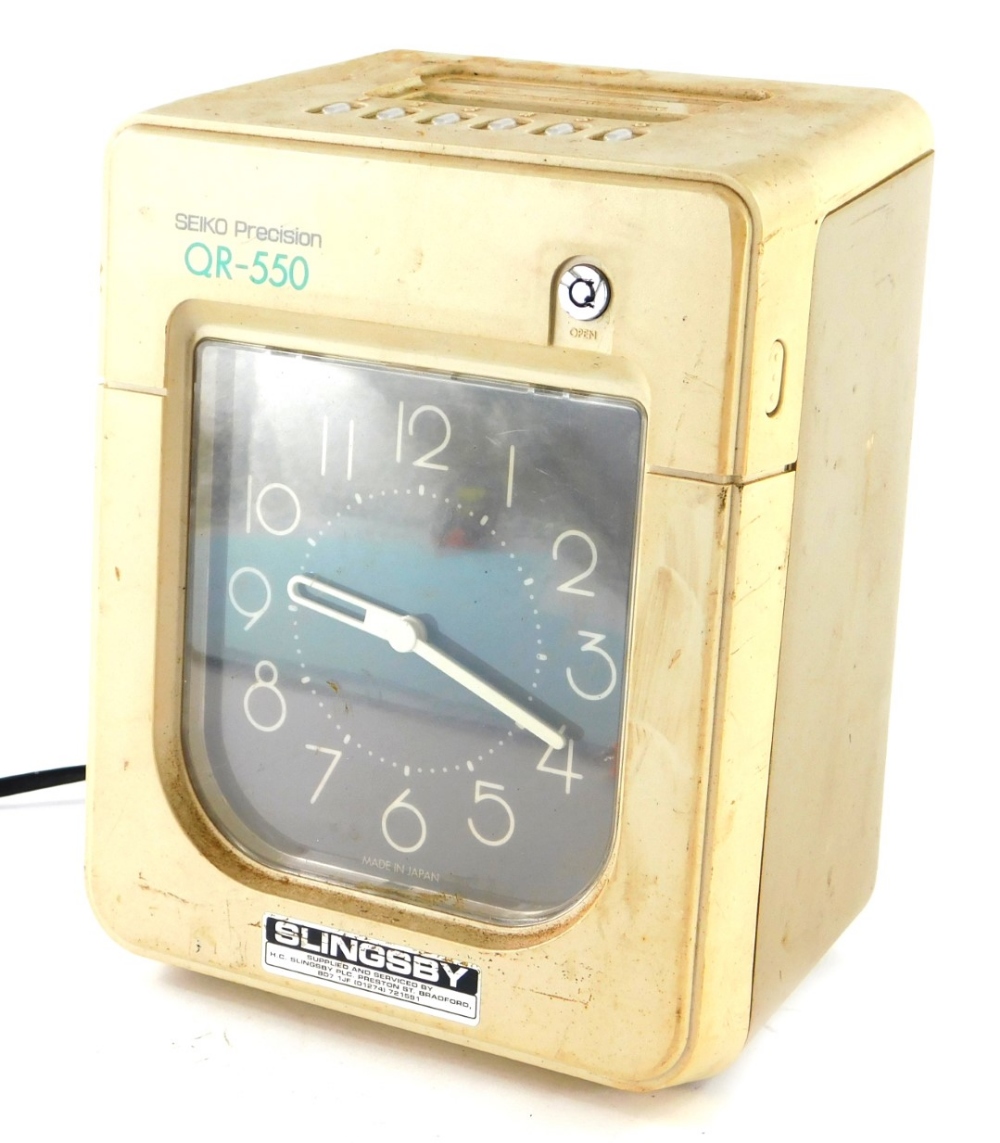 A Seiko precision QR-550 time recording clock, with digital display and dial, 19cm wide.