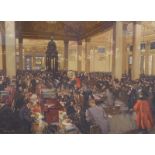 *•After Terence Cuneo (British 1907-1996). The Underwriting Room at Lloyds, lithograph, 44cm x