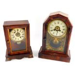 Two late 19thC American mantle clocks, in mahogany and simulated rosewood cases respectively, each