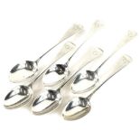 A set of six Victorian silver teaspoons, Old English pattern with plain bowls, initialled G, London,