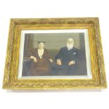 Early 20thC School. Portrait of James Hall and his wife, photographic print, over painted, 39cm x