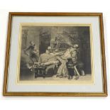 Egan After Buss. Sir Walter Raleigh taking his first pipe in England, monochrome engraving, 34cm x