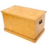 A Victorian painted pine blanket box, the hinged lid enclosing a candle box, on a plinth base,