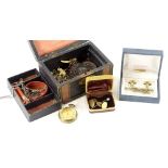 Miscellaneous items, to include a gold plated fob watch, yellow metal and part yellow metal brooches