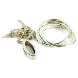 Two silver and diamond jewellery items, comprising a silver and diamond set three link Pandora ring,