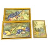 L. Cass. Still life with fruit, watercolours, 27cm x 43cm, a pair, and a textured print signed