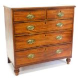 An early 19thC mahogany chest of drawers, the top with a reeded edge above two short and three