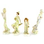 Various Albany Worcester bisque porcelain figures, to include girl holding a flower, 20cm high,