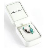 A set of Nicole Barr drop earrings, modern teardrop design with enamel decoration and small opal