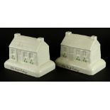 Two Donegal Belleek old Irish cottages, 18cm wide.