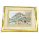 Early 20thC School. Woodland scene with cart horse, 'near Bournemouth' watercolour, 25cm x 35xm.