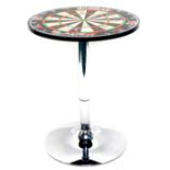 A Winmau darts pub table, modelled as a dart board, signed by thirteen professional darts players,
