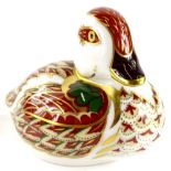 A Royal Crown Derby Sinclairs Bakewell duckling paperweight ornament, gilt stopper, printed marks