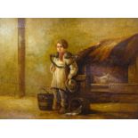 19thC British School. Victorian farm boy, oil on canvas, indistinctly signed, 29cm x 39.5cm.