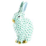 A Herend Hungarian figure of a hare, gilt highlighted in green geometric pattern, marks beneath,