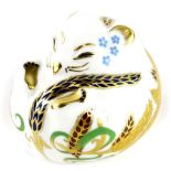 A Royal Crown Derby sleeping field mouse paperweight ornament, silver stopper, printed marks