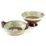 An East Holton studio pottery stoneware two handled fruit bowl, and another bowl, (2), the largest