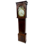 R Harris Paisley. An early 19thC mahogany case longcase clock, the arched dial painted with Scottish