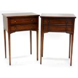 A pair of mahogany side cabinets, each with a rectangular top and two frieze drawers, with boxwood