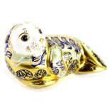 A Royal Crown Derby limited edition harbour seal paperweight ornament, no. 1392/4500, gilt