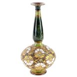 A Royal Doulton Slaters patent bottle shaped vase, with a mottled green glaze to the neck, and a