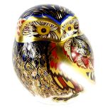 A Royal Crown Derby owl paperweight ornament, gilt stopper, printed and signature marks beneath, 9cm