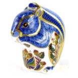 A Royal Crown Derby Debenham grey squirrel paperweight ornament, gilt stopper, printed marks