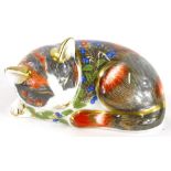 A Royal Crown Derby Collectos Guild catnip kitten paperweight ornament, gilt stopper, printed