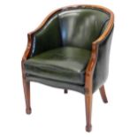 *An early 20thC mahogany and green leather tub chair, with show frame on square tapering legs.