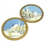 After Greig. Arabic street scenes coloured prints, a pair, circular in gilt frame, 39cm diameter.