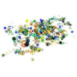 Various coloured marbles, to include large size etc, quantity of swirl decorated 1.5cm diameter etc,