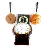 An unusual mahogany wall clock with Westminster chime, and associated movement etc, two novelty