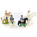 A Staffordshire style figure group Dick Turpin and another equestrian group, formed as a moustasched