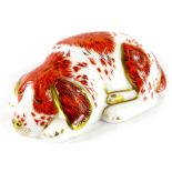 A Royal Crown Derby Collectors Guild puppy paperweight ornament, gilt stopper, printed marks