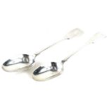 A pair of Victorian silver serving spoons, fiddle pattern, plain bowls, London 1842, 21cm wide,