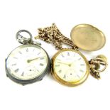 Two pocket watches, comprising an A W W Co Waltham gold plated hunter pocket watch and chain (AF),