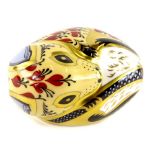 A Royal Crown Derby sleeping mouse paperweight ornament, gilt stopper, printed and signature marks