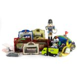 A collection of tin plate and die cast vehicles, etc., to include a tinplate AA patrol man and