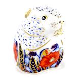 A Royal Crown Derby Collectors Guild poppy mouse paperweight ornament, silver stopper, printed marks