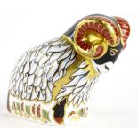 A Royal Crown Derby Visitors Centre Derby ram paperweight ornament, gilt stopper, printed marks