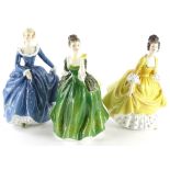 A Royal Doulton figure, Fragrance, HN2334, 21cm high, and two others, Fleur and Coralie (3).