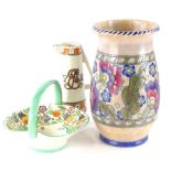 Three items of Charlotte Rhead pottery, a Crown Ducal vase with tube line decoration of flowers and