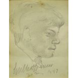 •Spencer (20thC). Study of a young man, pencil, signed and dated 31 May 1992, 12cm x 9cm, and a