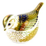 A Royal Crown Derby Collectors Guild firecrest paperweight ornament, gilt stopper, printed marks