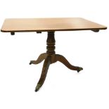 A 19thC mahogany breakfast table, the rectangular tilt top with rounded corners, on a turned