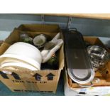 A quantity of kitchen items, to include a rectangular steel fish kettle, a white glazed Copeland