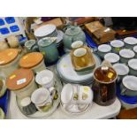 Miscellaneous items of Denby, to include storage jars, teapot, cups, saucers, etc. (2 trays +).
